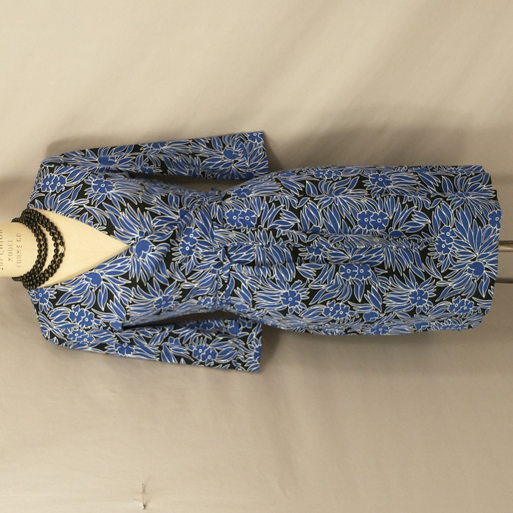 DVF Wrap Dress Cotton Silk Blend Classy Classic Diane Von Furstenberg Blue Black